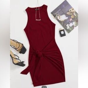 Sleeveless front knot dress-burgundy